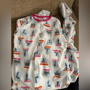 Carter's White Fleece Zip-Up Pajama with Pink Trim and Multicolor Print